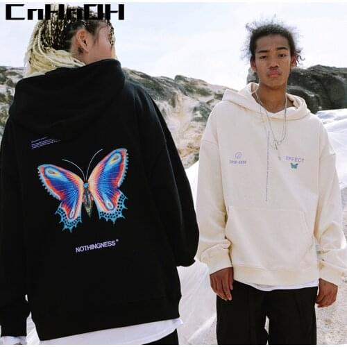 CnHnOH Autumn HOODIE Personality Tide Brand Lazy Wind Hoodie Butterfly Theme Couple Loose Hooded Nothingness 9323