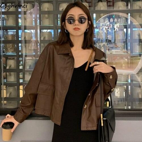 Basic Jackets Women Plus Size 4XL PU Thicken Turn-down Collar Single Breasted Punk Korean Style Retro Simple Design Streetwear