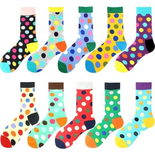 Happy Dot Grid Funny Socks Women Men Dress Harajuku Hip Hop Crew Meias Divertidos Skateboard Sokken Jacquard Chaussette Femme