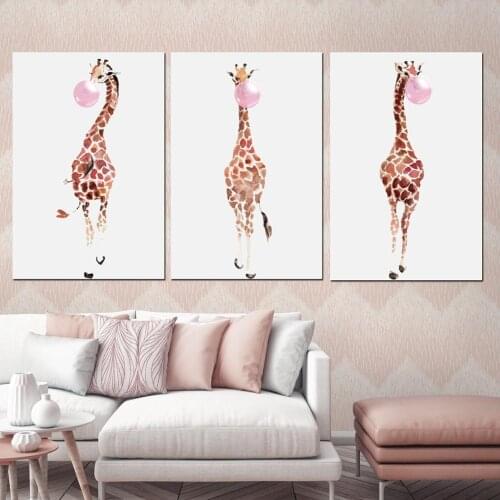Pink Cute Giraffe Nordic Poster Modern Art Wall Painting Wall Picture Art Posters and Prints Scroll Canvas Painting Decoration
