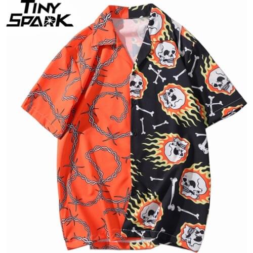 2020 Hip Hop Shirt Streetwear Men Hawaiian Shirt Fire Skull Chain Harajuku Beach Shirt HipHop Shirts Summer Tops Short Sleeve