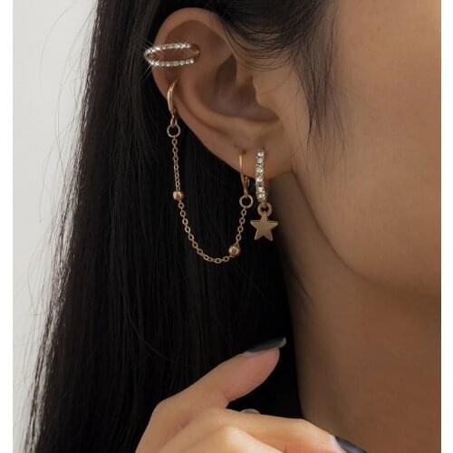 3 PCS Earrings Set For Women Ear Bone Clip Unusual Hanging Earrings Crosses With Rhinestone Tragus Piercing For Ear Accessories