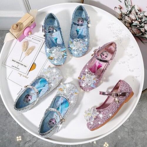 Disney girls princess shoes autumn new childrens Elsa frozen flat shoes baby crystal non-slip shoes