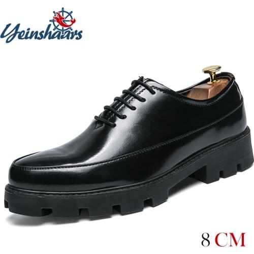 YEINSHAARS Men Pointed Black Oxford Shoes Male Business Dress Footwear Height Increase Pointed Shoes For Men Thick Soled Shoes