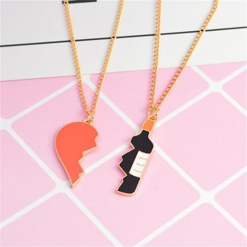 Heart And Wine Pendant Necklace Set Best Friend Girlfriend Boyfriend Couple Necklace Jewelry Anniversary Gifts