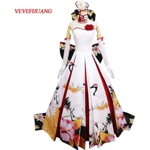 VEVEFHUANG Animal Fate/stay Night Saber New Year Ceremony Cranes Wedding Dress strapless sundress Cosplay Costume