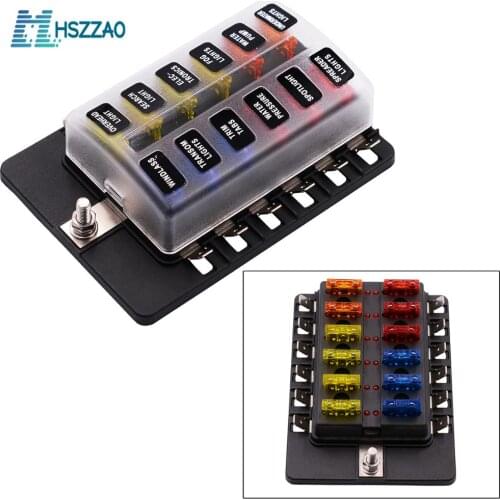 PC waterproof Automotive 1 in 12-way Fuse Box Holder 5A 10A 15A 20A Fuses Spade For cars, SUV, RV, buses, yachts, boats, etc
