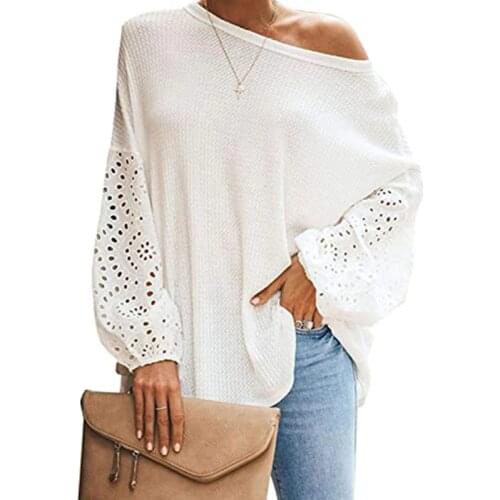 One Shoulder Off Sexy White Shirts Women Hallow Out Sleeved Long Tshirts Autumn 2020 New Arrival Oversized Top Lady Casual Tees