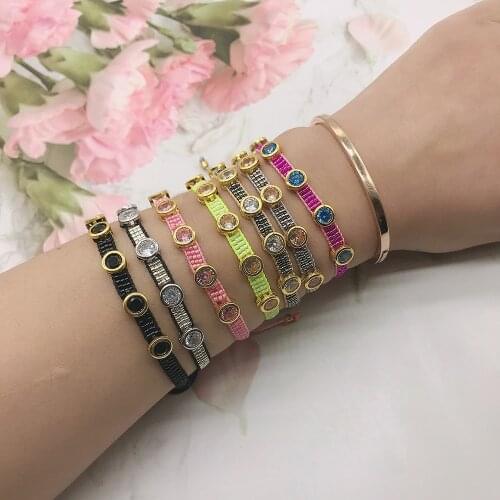BLUESTAR Fashion Boho Summer Lady Woven Bangles Handmade Braided Multicolor Zircon MIyuki Crystal Bead Bracelets