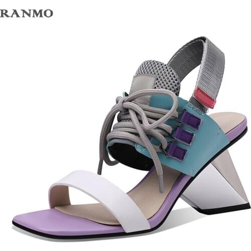 2021 New Genuine Leather Shoes Women Sandals Fashion Strange High Heels Summer Shoes Gladiator Sandals Ladies Shoes Shoes Women