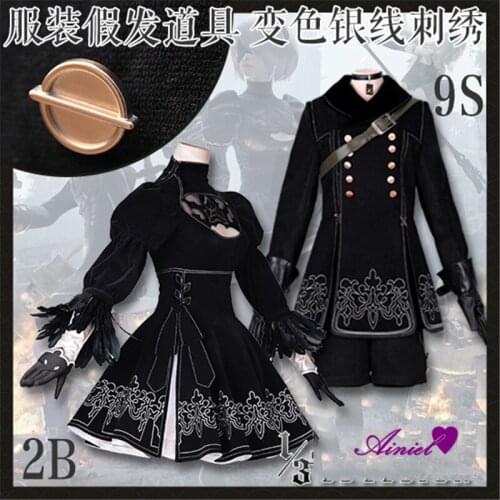 Game Nier: Automata YoRHa No.2 Type 2B Cosplay Costume Dresses Women Girls Halloween Party Costumes Uniforms Black Dress Wig
