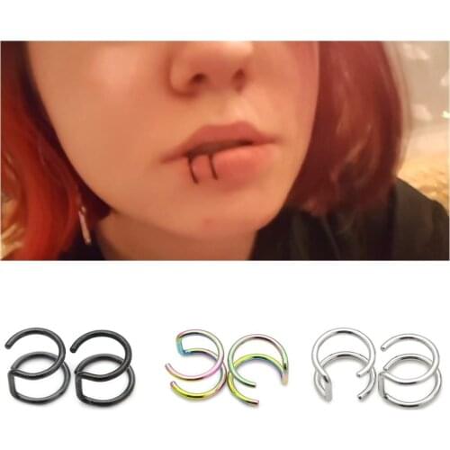 Women Lips Rings Medical Titanium Steel Nose Ring Fake Nose Ring Septum Piercing Clip on Mouth Ring Fake Piercing Body Clip Hoop