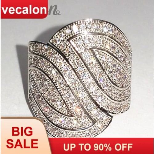 Vecalon Fashion Pave set 140pcs AAAAA Zircon Cz Engagement Wedding Band ring for Women 10KT White Gold Filled Finger ring