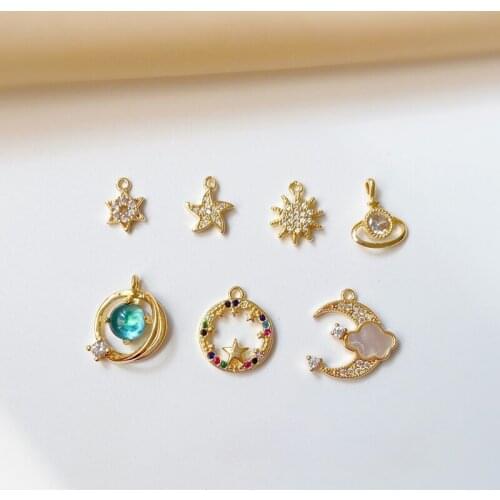 Package gold starry sky stars series jewelry material small sun stars planet moon pendant diy jewelry accessories