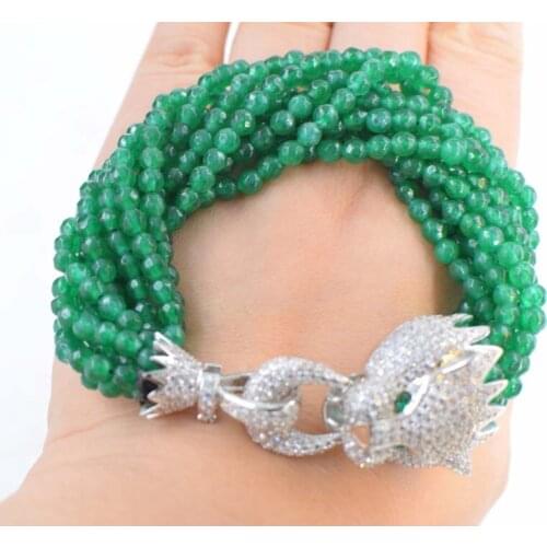 10rows green jade faceted round 4mm bracelet 8inch FPPJ wholesale beads nature