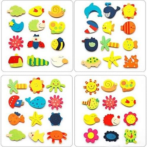12 Pcs Cute Cartoon Pattern Wood Fridge Magnet Stickers Kids Educational Toy