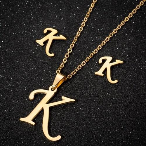 26 Initial Necklace Set Jewelry Stainless Steel Gold Silver Color Letter Chain Letter Pendant Accessory Jewelry Gift Pendientes