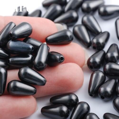 7*13mm 100pcs Straight Hole Shining Black Water Droplets ABS Pearl Imitation Bead For DIY Necklace Jewelry