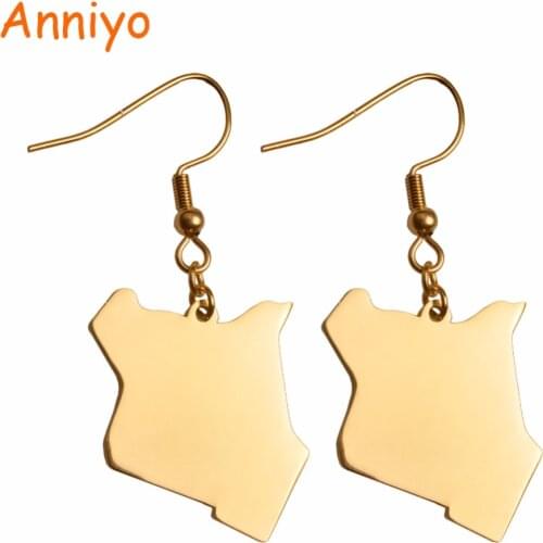 Anniyo Gold Color Jewelry Map of African Kenya Earrings for Women/Girl Maps Earings #033021