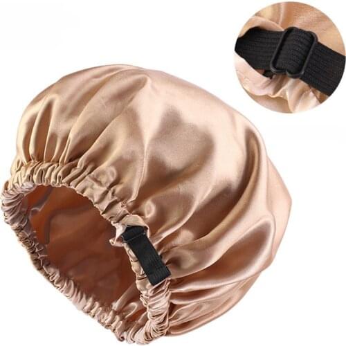 Satin Hair Cap For Sleeping Invisible Flat Imitation Silk Round Haircare Women Headwrap Double Layer Adjusting Button Night Hat
