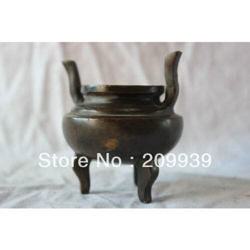 Bir 00624 China Tibet Old Manual process Tibetan Buddha Copper Bronze Round Censer statue