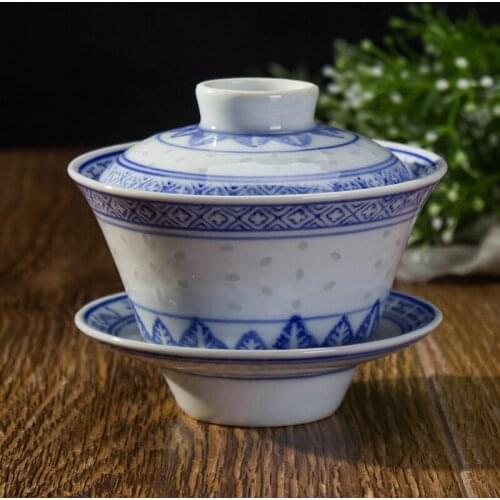 Jingdezhen Blue and White Porcelain Teacup Chinese Tureen Tea Bowl with Lid Kung Fu Gaiwan Office Teapot Travel Portable Kettle