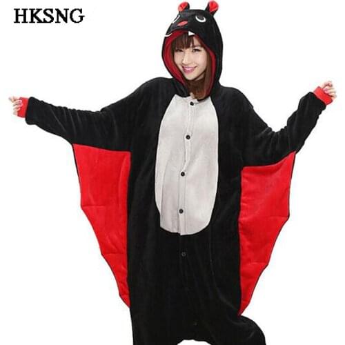 HKSNG Black Bat Pajamas High Quality Flannel Winter Women Adult Animal Kigu Cartoon Pyjamas Onesies Costume Homewear Kigurum