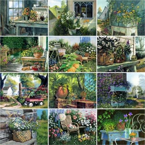 HUACAN 5D Diy Diamond Painting Kits Spring Garden Scenery Embroidery Cross Stitch Rhinestones Picture Handcraft