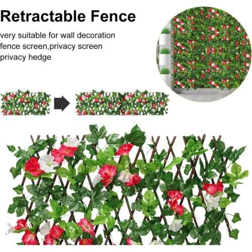Artificial Wooden Fence Expandable Faux Ivy Leaf Flowers Privacy Fence Garden Lawn Landscape Edging Hedge Patio Privacy Screen