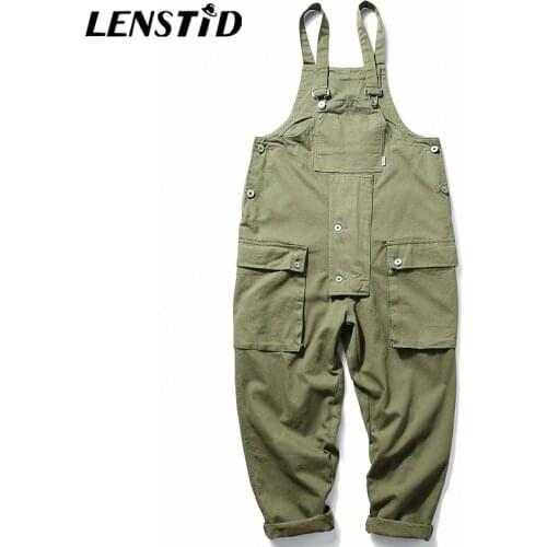 LENSTID Men Hip Hop Multi Pockets Bib Overalls Harajuku Streetwear Coveralls Cargo Workwear Overall Pants Cotton Casual Trousers
