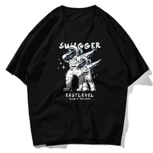 Summer Street Hip-hop Fried Street Shirt Short-sleeved T-shirt Male Cotton Loose Oversized Astronaut Print Couple Short-sleeved