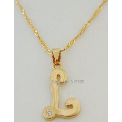 Min order 10$ CAN MIX STYLE/ - YELLOW GOLD GP 18" TWIST NECKLACE& 26 LETTERS ALL HAVE LETTER L INITIALS PENDANT CZ