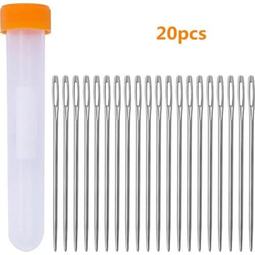 MIUSIE 20PCS Large-eye Blunt Needles Steel Yarn Knitting Needles Big Eyes Sewing Needles for Ribbon Embroidery Craft Needle Work