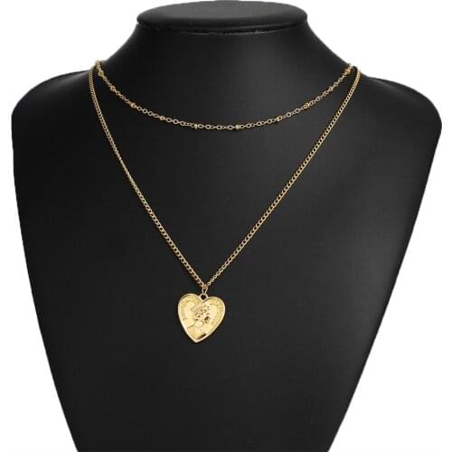 VKME Fashion Multi-layer Gold Chain Necklace For Women Love Portrait Pendant Womans Silver Color Necklaces Jewelry Gift