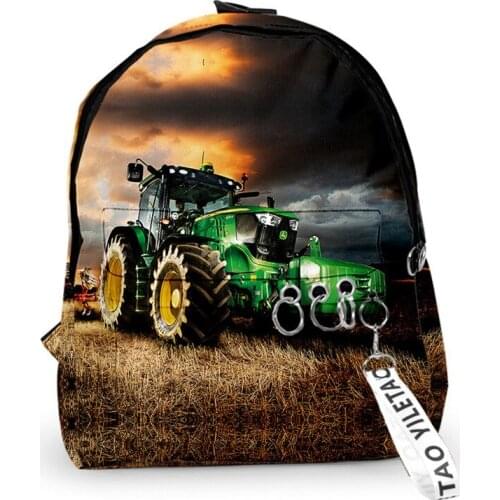 Trendy tractor pattern School Bags Travel Bags Boys Girls Cute Small Bag 3D Print Oxford Waterproof Key Chain Notebook Backpacks
