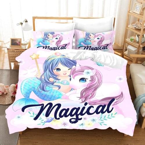 Pink Unicorn Bedding Set Girl Fantasy Fashion Luxury 3d Duvet Cover Set Comforter Bed Linen Twin Queen King Single Size Dropship