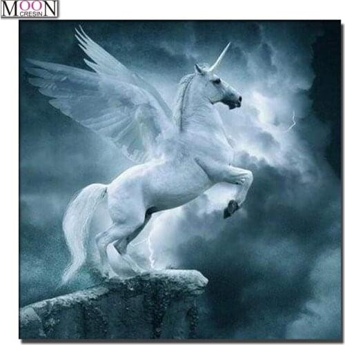 Diy Diamond Painting White Unicorn Fly Sky Full Square Round Drill Embroidery Cross Stitch Rhinestones Mosaic Cartoon With Bead