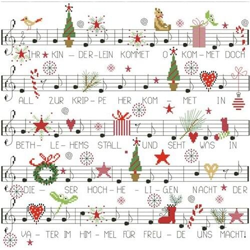 14ct Counted Cotton Cross Stitch Kits Merry Christmas Song sheet Cartoon European Embroidery Set Needlework With Tools 46*45 cm