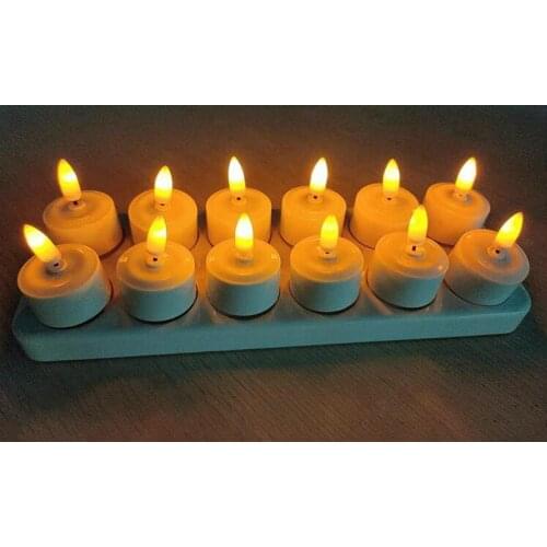 Set of 12 Rechargeable 3D Flame flickering Led TeaLight Candle lamp Frosted holder cup Xmas/Wedding/Church/Home party deco-Amber