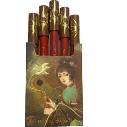 5 Sticks Velvet Matte Lip Glaze Set Chinese Style Lipstick Set Waterproof Sweatproof Long Lasting Lip Gloss Comestics TSLM1