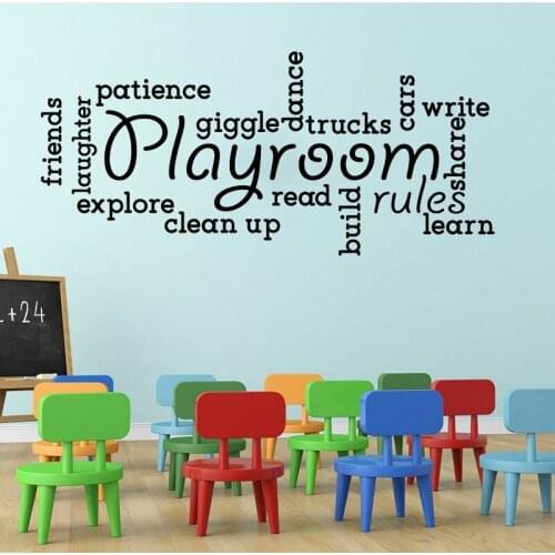 Large Playroom Rules Patience Read Clean up Wall Sticker Kids Room Nursery Play Room Rules Words Wall Decal Children Room Vinyl