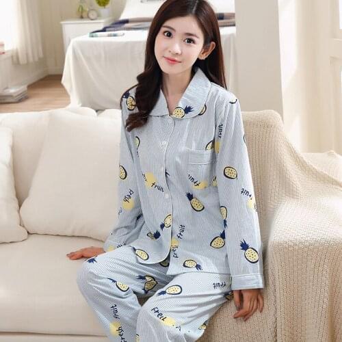 New Autumn Winter Knitted Cotton Women Pajamas Cartoon Pijamas Long Sleeve Casual Soft Plus Size Female Sleepwear Suit Homewear