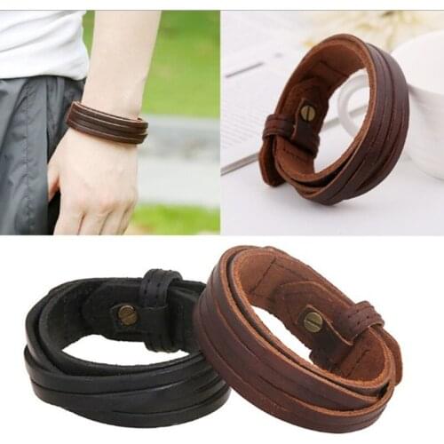 New Trendy Leather Wristband Cuff Bracelets Handmade Mens Vintage Genuine Leather Bangle Bracelets Jewelry For Men Xmas Gifts