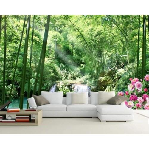 Beibehang papel de parede Custom wallpaper 3d mural bamboo forest waterfall peony landscape background wall papers home decor 3d