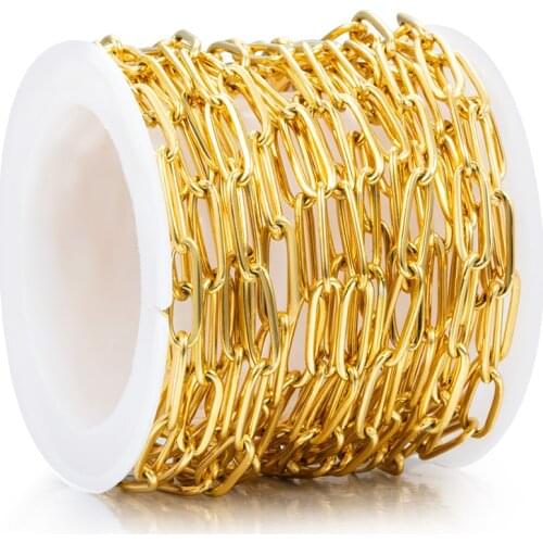 1M Gold Flat Oval Chains Stainless Steel Rock Punk Link Chain For DIY Jewelry Making Material Necklaces Bracelets Wholesale