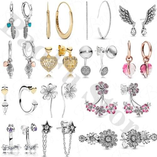 BaoFu Authentic 925 Sterling Silver Earrings Shiny Angel Wings Daisy Flower Fashion Suitable for Womens Jewelry Christmas Gifts