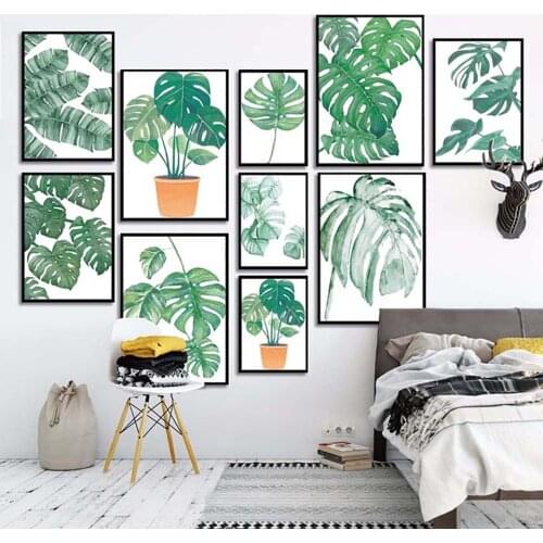 Nordic Watercolour Green Plant Leaf Canvas Painting Modern Poster Minimalist Home Decoration Wall Art Pictures For Living Room