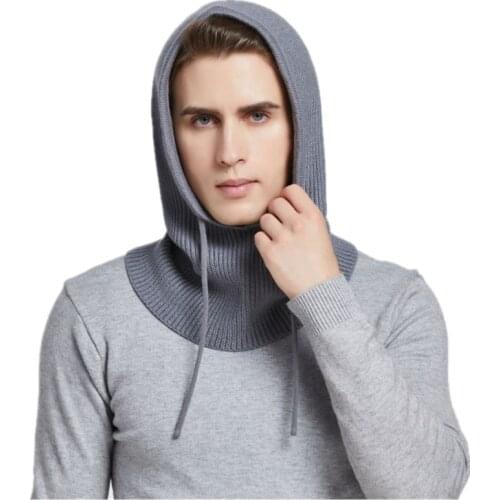 Sparsil Unisex Cashmere Knit Hooded Hat Women Winter Neck Cover Balaclava Skullie Beanies Men Ear Face Protect Warm Woollen Caps