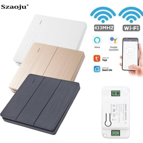 Szaoju WiFi Smart Touch Switch Light Tuya APP Wall RF 433Mhz AC220V 10A Remote Control DIY Relay Module Voice Google Home Alexa