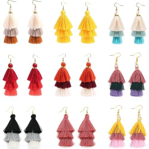 2020 3 Layered Bohemian Fringed Luxury Statement Tassel Earrings 2020 Boho Fashion Jewelry Women Long Drop Dangle Earrings